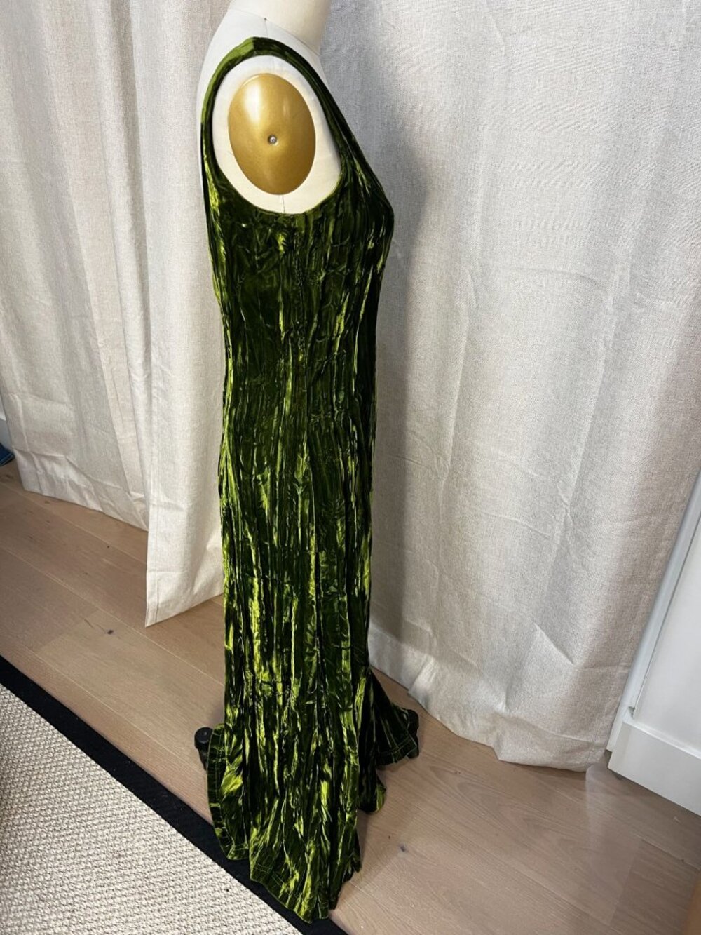 Rare Vtg 80's BETSEY JOHNSON PUNK LABEL Velvet Low Back Maxi Dress M Green USA - Picture 4 of 9